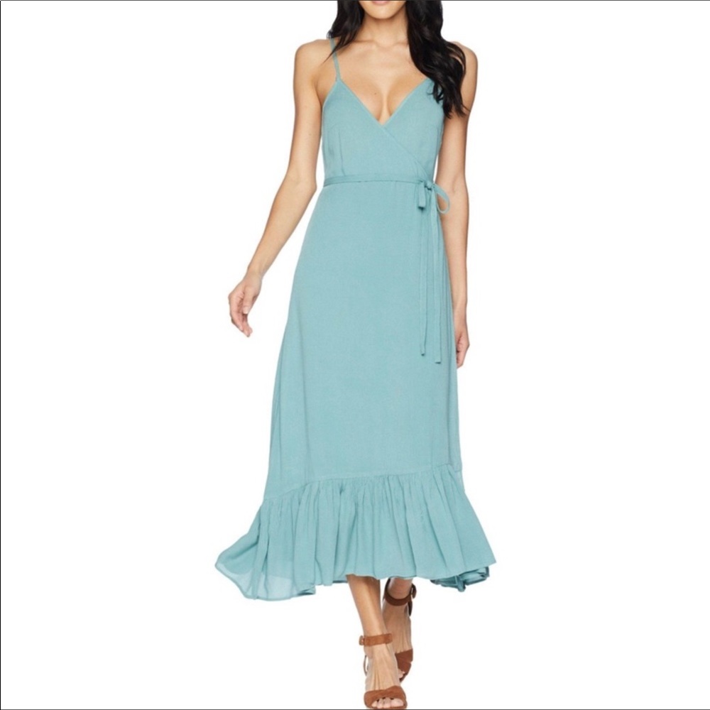 Billabong Hold Me Tight Crinkled Cotton Wrap Midi Dress; Mint Green. Sz. Small